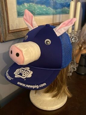 ! Vintage 1992 New Pig Corporation Hat Blue Mesh Trucker Cap Krazee Kaps Hot Hog